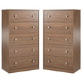 thumbnail image 1 of Home Square Engineered Wood Tall 5 Drawer Dresser in Walnut - Set of 2, 1 of 10