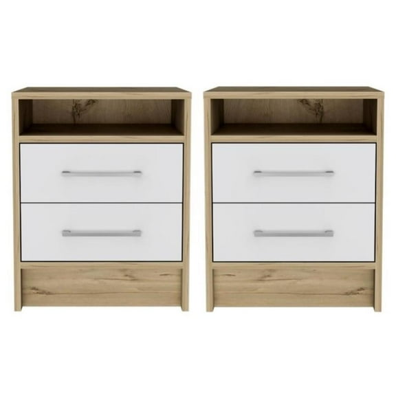 Home Square Eter Engineered Wood Nightstand in White & Light Oak - Set of 2