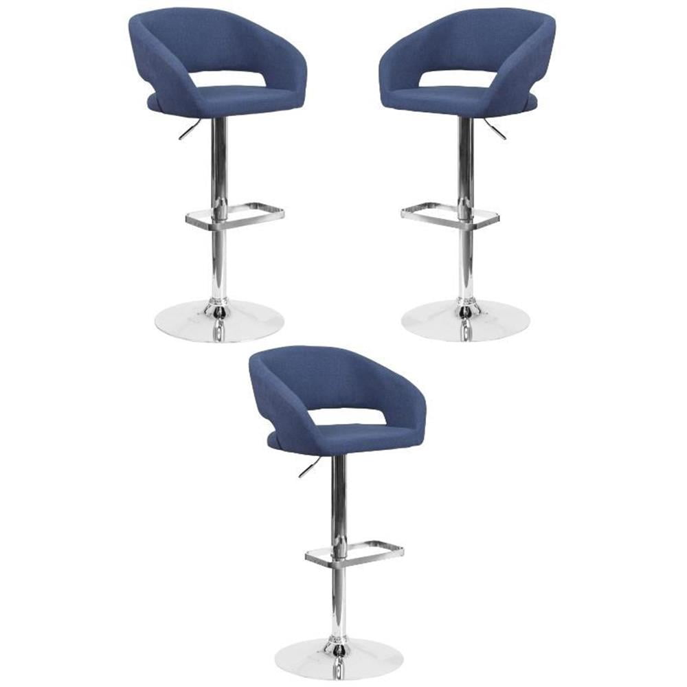 Blue Adjustable Swivel Bar Stool Set with Chrome Base