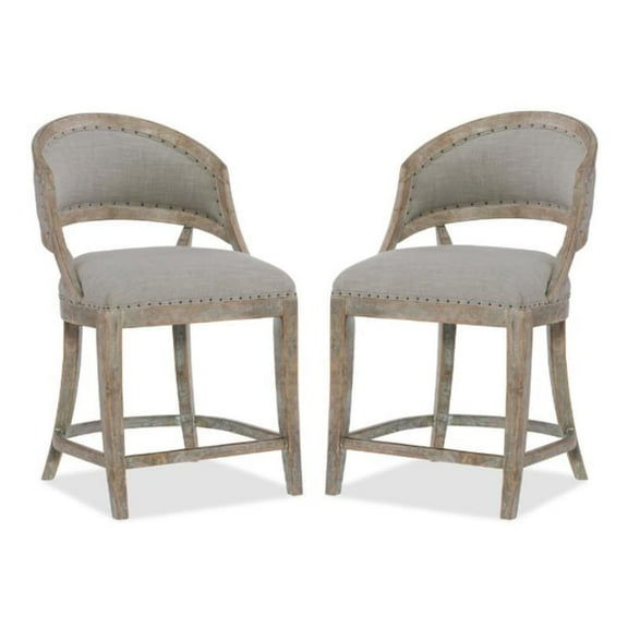 Home Square Fabric Barrel Back Counter Stool in Soft Gray - Set of 2