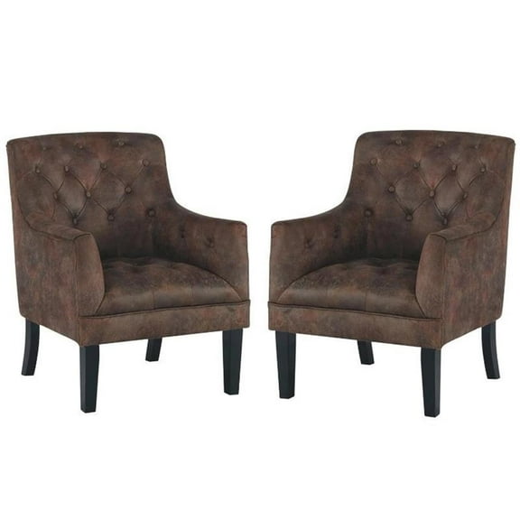Home Square Fabric Tufted Accent Chair in Mahogany ( Set of 2 )