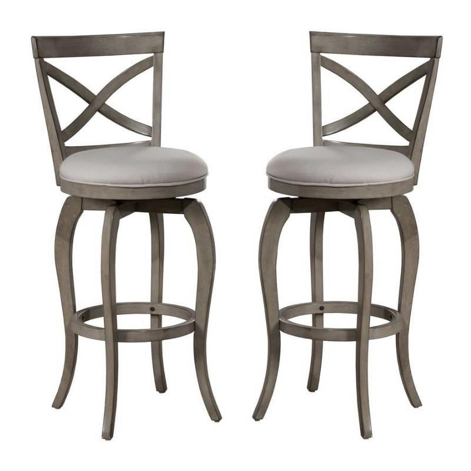 Home Square Fabric Upholstered XBack Swivel Bar Stool in Aged Gray