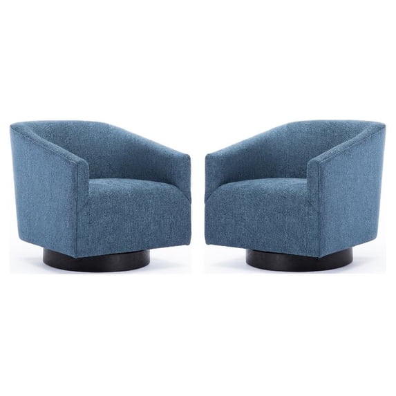 Home Square Fabric Wood Base Swivel Accent Chair in Blue - Set of 2
