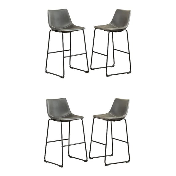 Home Square Faux Leather Barstool in Antique Gray - Set of 4