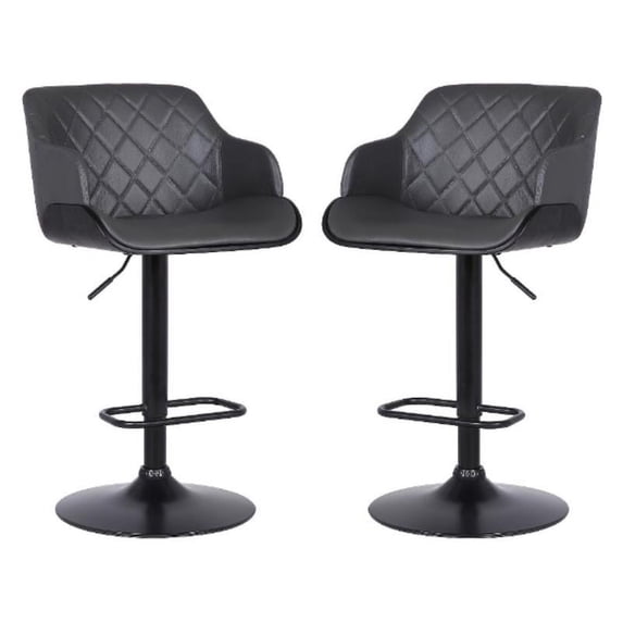 Home Square Faux Leather Barstool with Metal Base in Gray - Set of 2