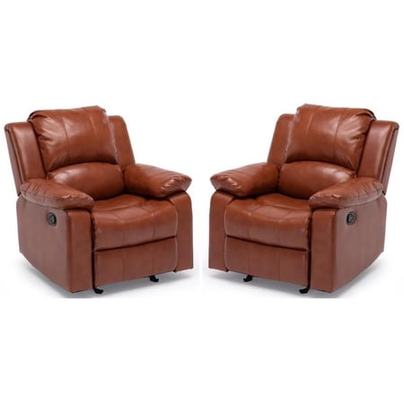 Home Square Faux Leather Glider Rocker Recliner in Caramel - Set of 2