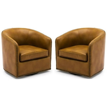 Home Square Faux Leather Swivel Armchair, Camel Brown (Set of 2)
