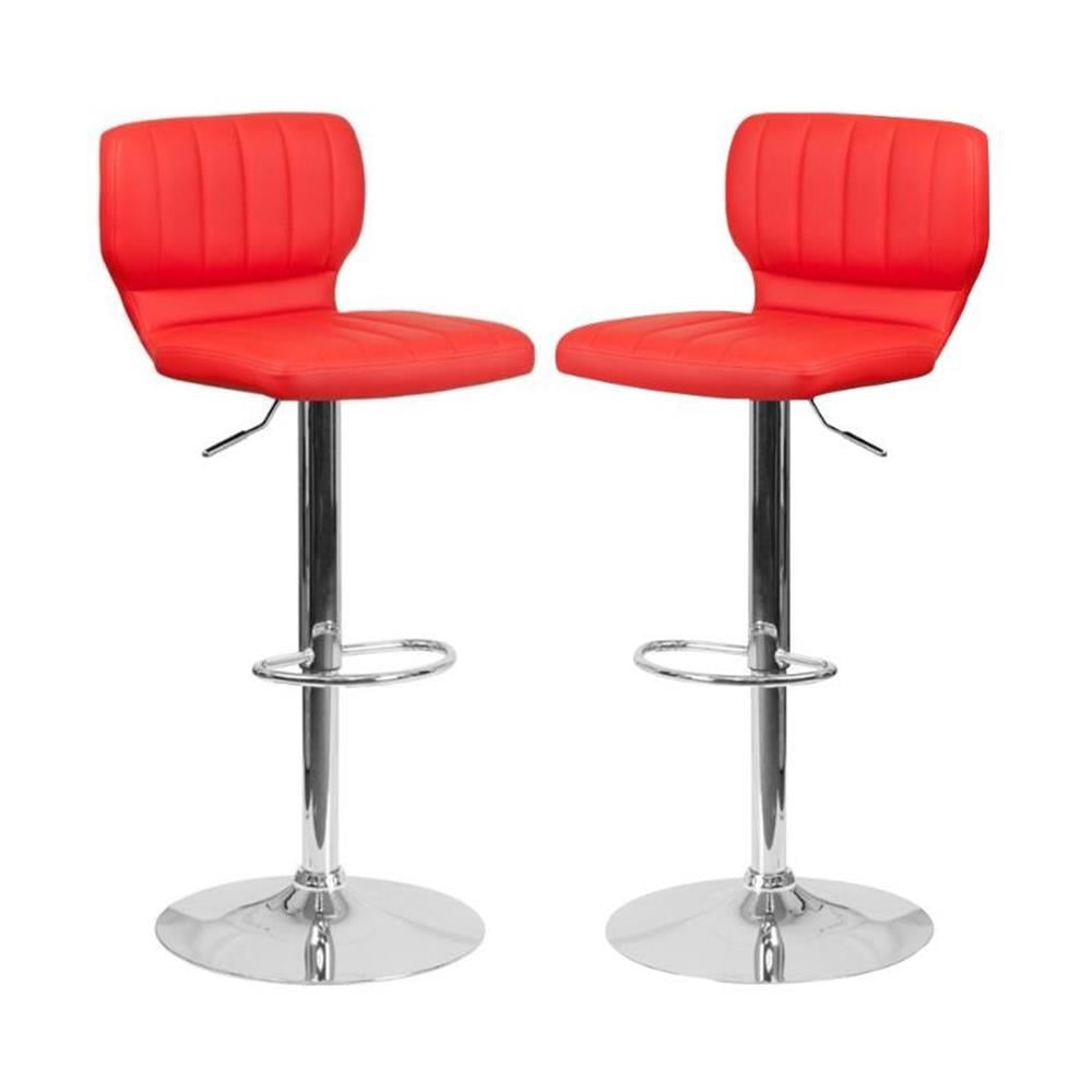 Red Faux Leather Adjustable Swivel Bar Stools with Armrests