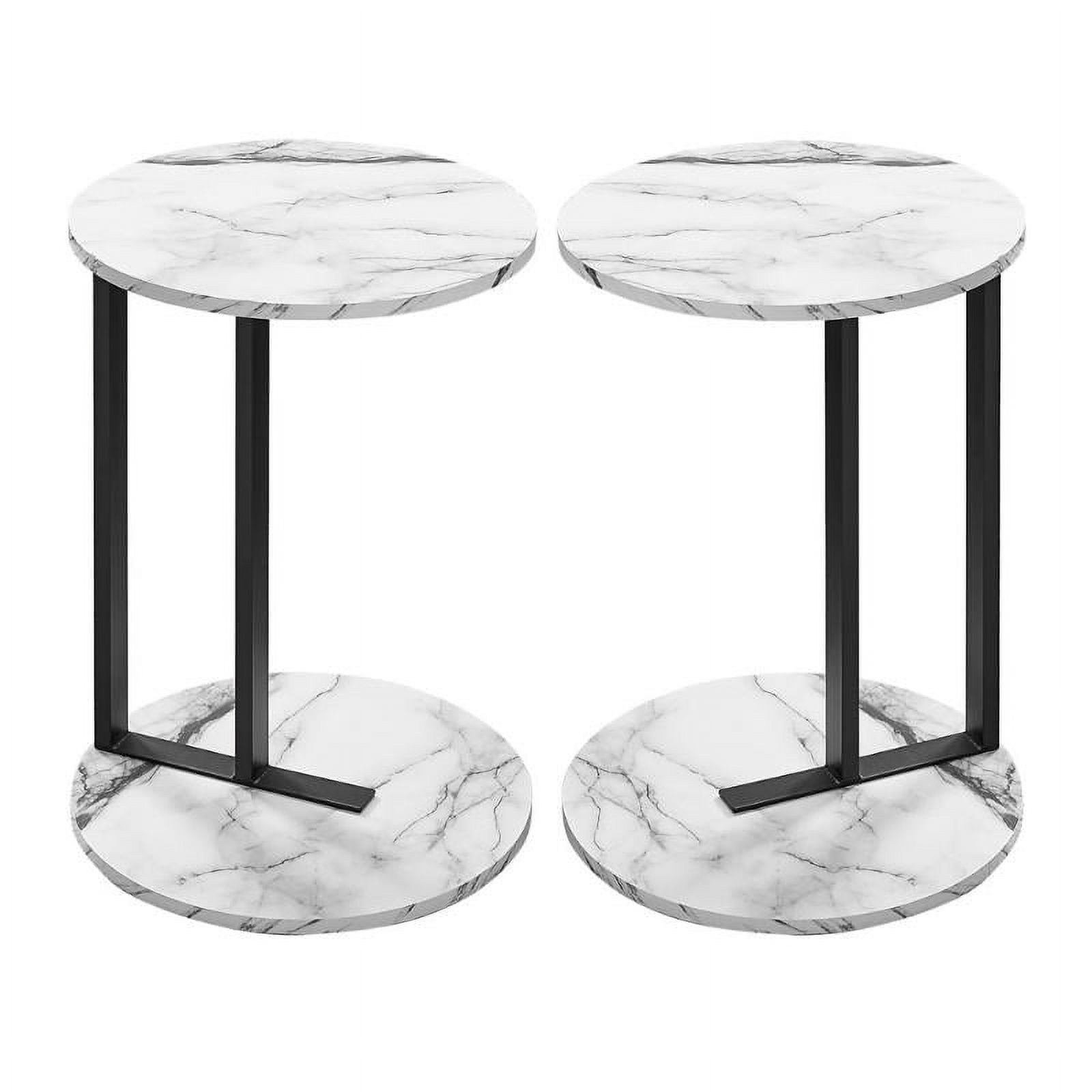 Home Square Faux Marble End Table in White and Black Set of 2