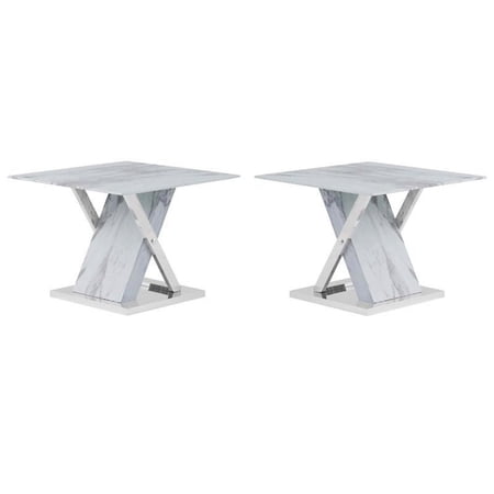 Home Square Faux Marble & Stainless Steel End Table in Silver - Set of 2