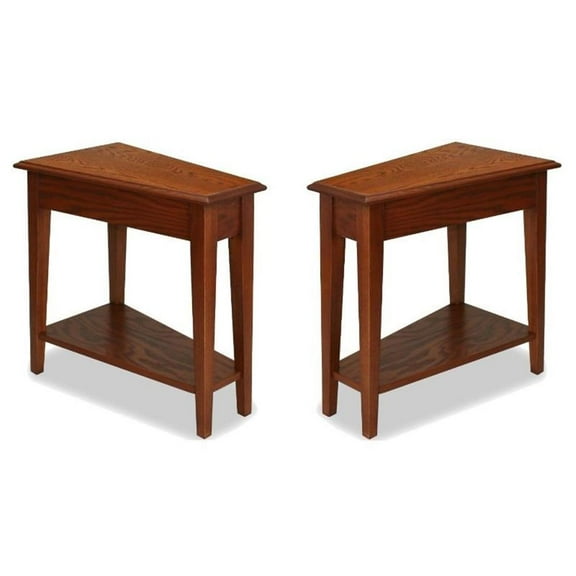 Home Square Favorite Recliner Wedge Table in Medium Oak - Set of 2