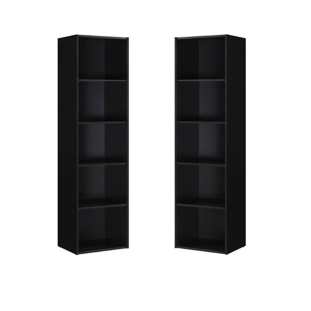 Home Square Five Shelf Multi-Purpose Wooden Bookcase Set in Black, Set ...