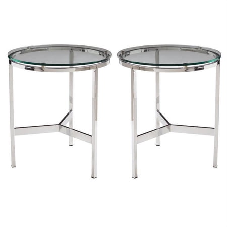 Home Square Flato 19.75" Glass End Table with Steel Base in Silver - Set of 2