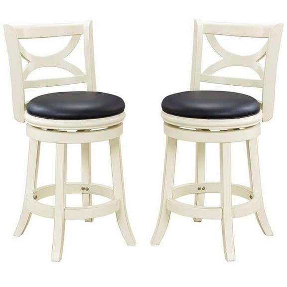 Home Square Florence 24" Swivel Counter Stool in Distressed White - Set of 2