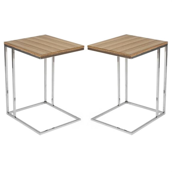 Home Square Fred Wood Veneer & Steel Tray Table in Zebrano Natural - Set of 2