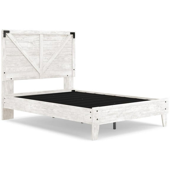 Home Square Full Size Platform Bed with Low Profile Headboard in Whitewash