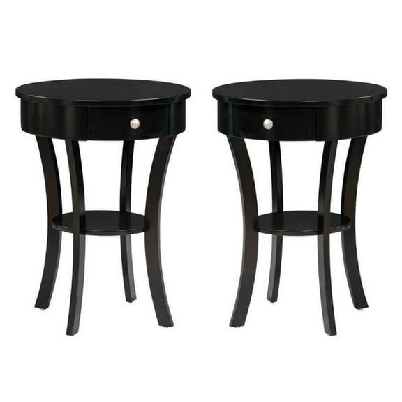 Home Square Furniture End Table in Black Wood Finish - Set of 2