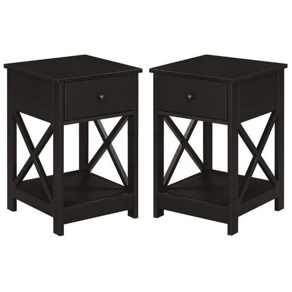 Home Square Furniture One-Drawer End Table in Espresso Wood Finish - Set of 2