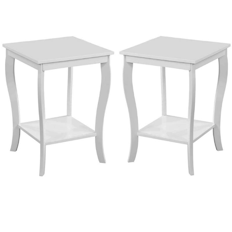Home Square Furniture Square End Table in White Wood Finish Set of 2