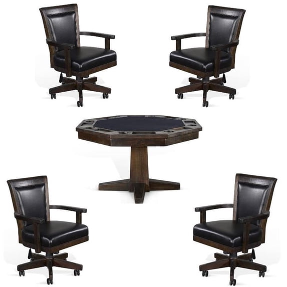 Home Square Game and Dining Table Set with Gaming Table and 4 Chairs in Tobacco