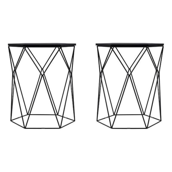 Home Square Geometric Metal Side Table in Midnight Black - Set of 2