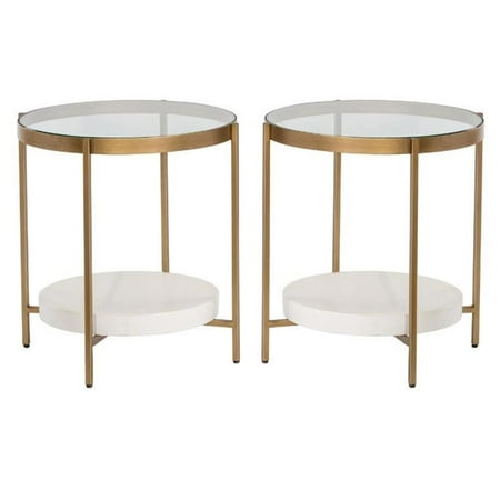 Home Square Gia 23" End Table with Round Glass Top in Antique Brass - Set of 2