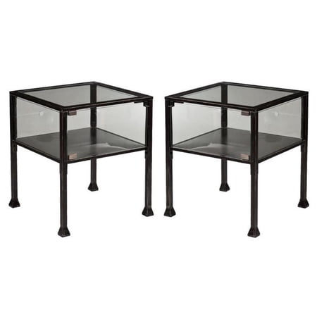 Home Square Glass Display End Table in Black - Set of 2