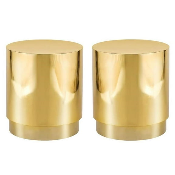 Home Square Gold Stainless Steel Drum End Table - Set of 2