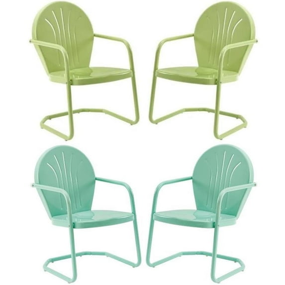 Home Square Griffith 4 Piece Metal Patio Chair Set in Key Lime and Aqua
