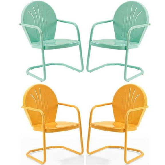 Home Square Griffith 4 Piece Metal Patio Chair Set in Tangerine and Aqua
