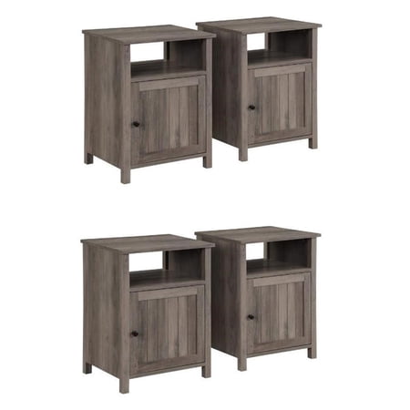 Home Square Grooved Door End Table Set in Rustic Oak - Set of 2