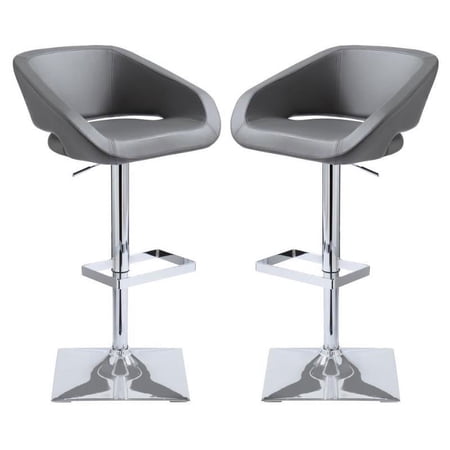 Home Square Gustavo 24 - 32.5" Faux Leather Adjustable Stool in Gray - Set of 2