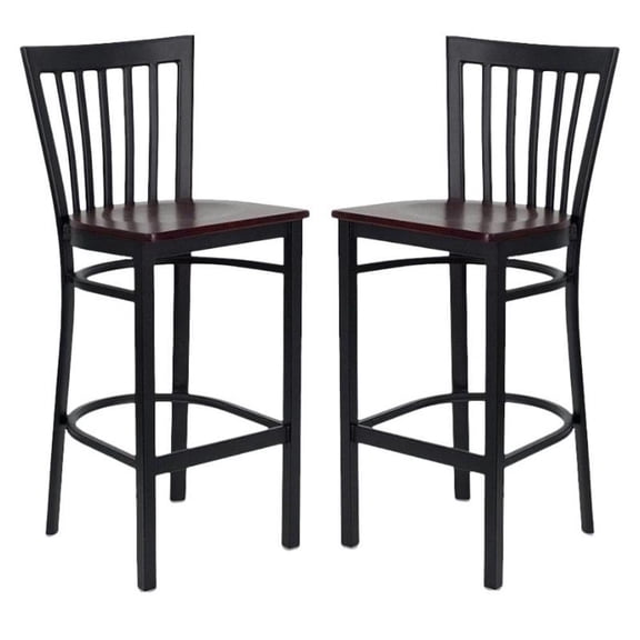 Home Square Hercules 29" Back Bar Stool in Mahogany/Black - Set of 2