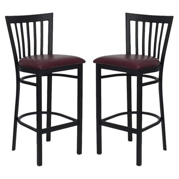 Home Square Hercules 29" Back Metal Bar Stool in Burgundy/Black - Set of 2