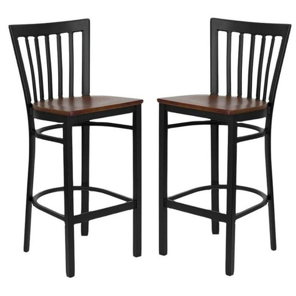 Home Square Hercules 29" Back Metal Counter Stool in Cherry/Black - Set of 2
