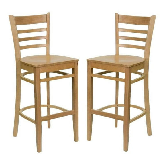 Home Square Hercules 30" Ladder Back Bar Stool in Natural Wood - Set of 2