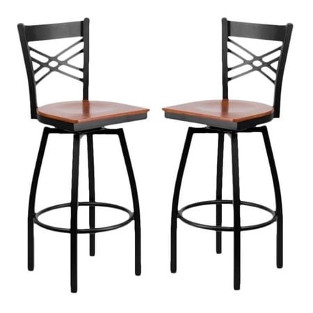 Home Square Hercules 30" Metal Bar Stool in Black and Cherry - Set of 2
