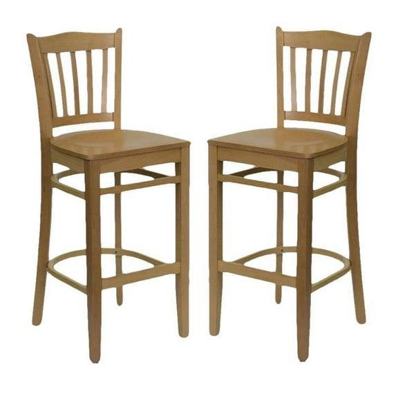 Home Square Hercules 30" Vertical Slat Back Bar Stool in Natural - Set of 2