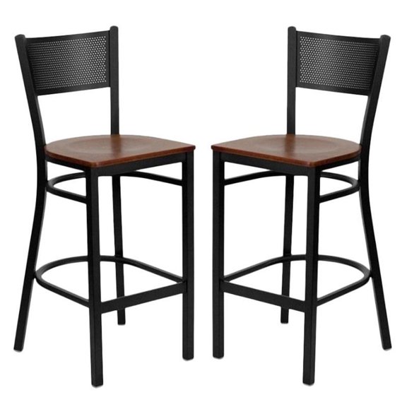 Home Square Hercules 31" Back Metal Bar Stool in Cherry/Black - Set of 2