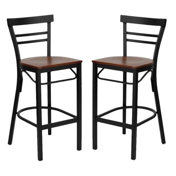 Home Square Hercules Series 29" Ladder Back Metal Stool in Cherry - Set of 2