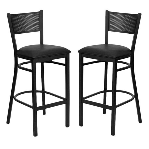 Home Square Hercules Series 30" Grid Back Metal Bar in Black - Set of 2