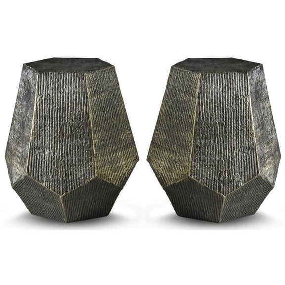 Home Square Hexagon Metal End Table in Brass - Set of 2