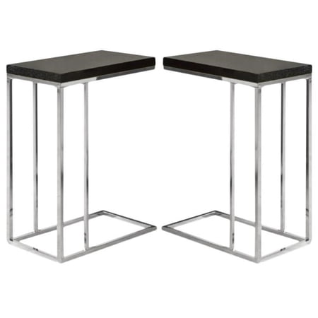 Home Square Hollow-Core Metal Accent Table in Chrome and Cappuccino - Set of 2