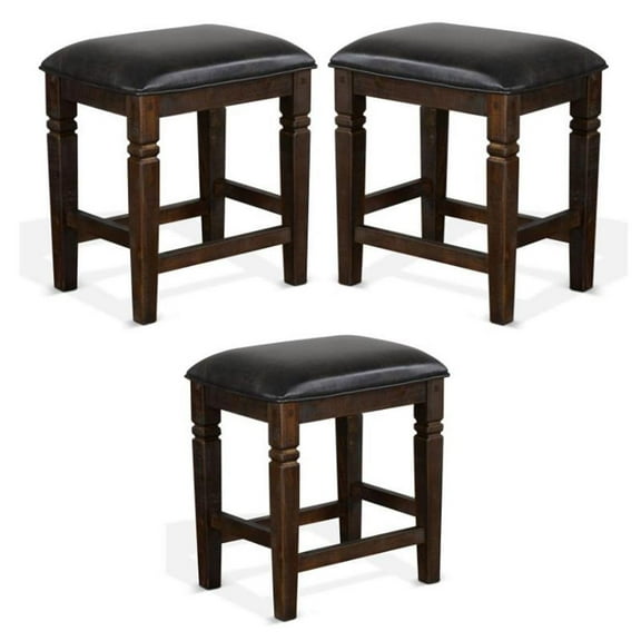 Home Square Homestead 24" Transitional Wood Stool in Tobacco Leaf - Set of 3