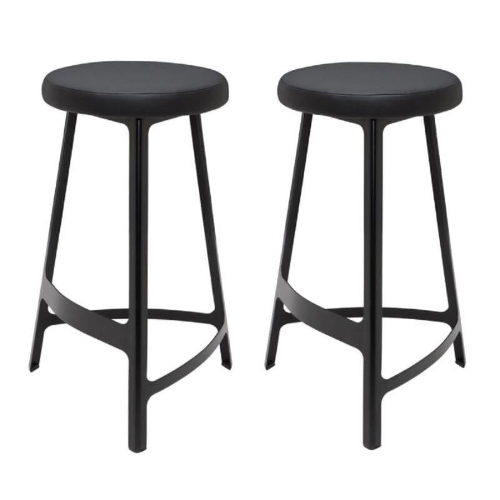 Home Square Hyku 30" Faux Leather Backless Bar Stool in Black Set of