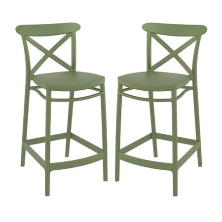 Home Square Cross Indoor Outdoor Counter Stool in Olive Green - Set of 2