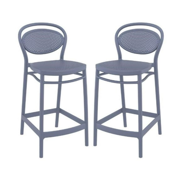 Home Square Indoor Outdoor Counter Stool in Dark Gray - Set of 2