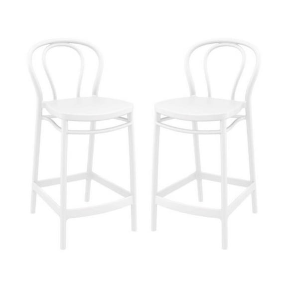 Home Square Indoor Outdoor Counter Stool in White - Set of 2