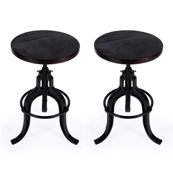 Home Square Industrial Chic Adjustable Bar Stool in Dark Brown - Set of 2