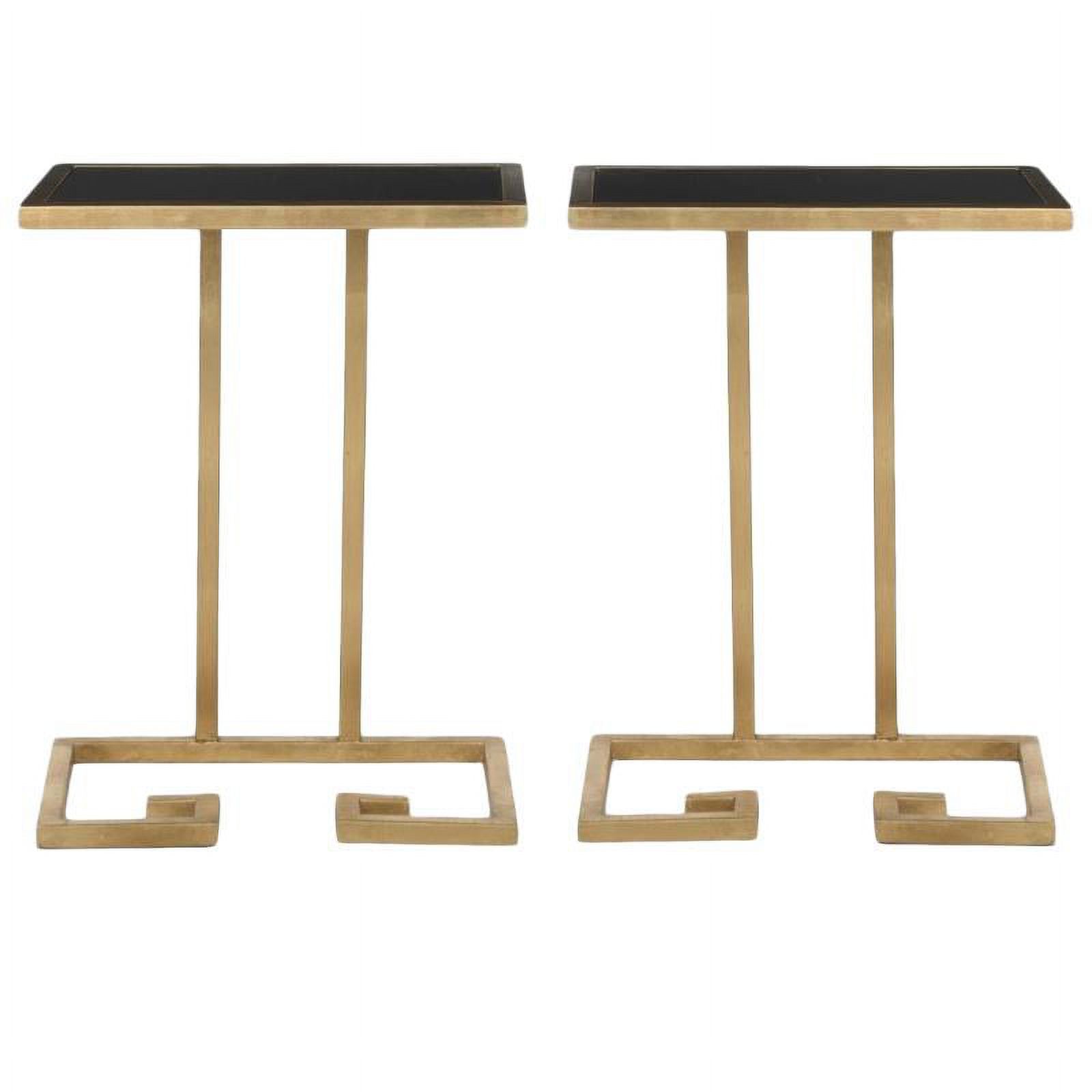 Home Square Iron and Glass Accent Table in Gold and Black Set of 2